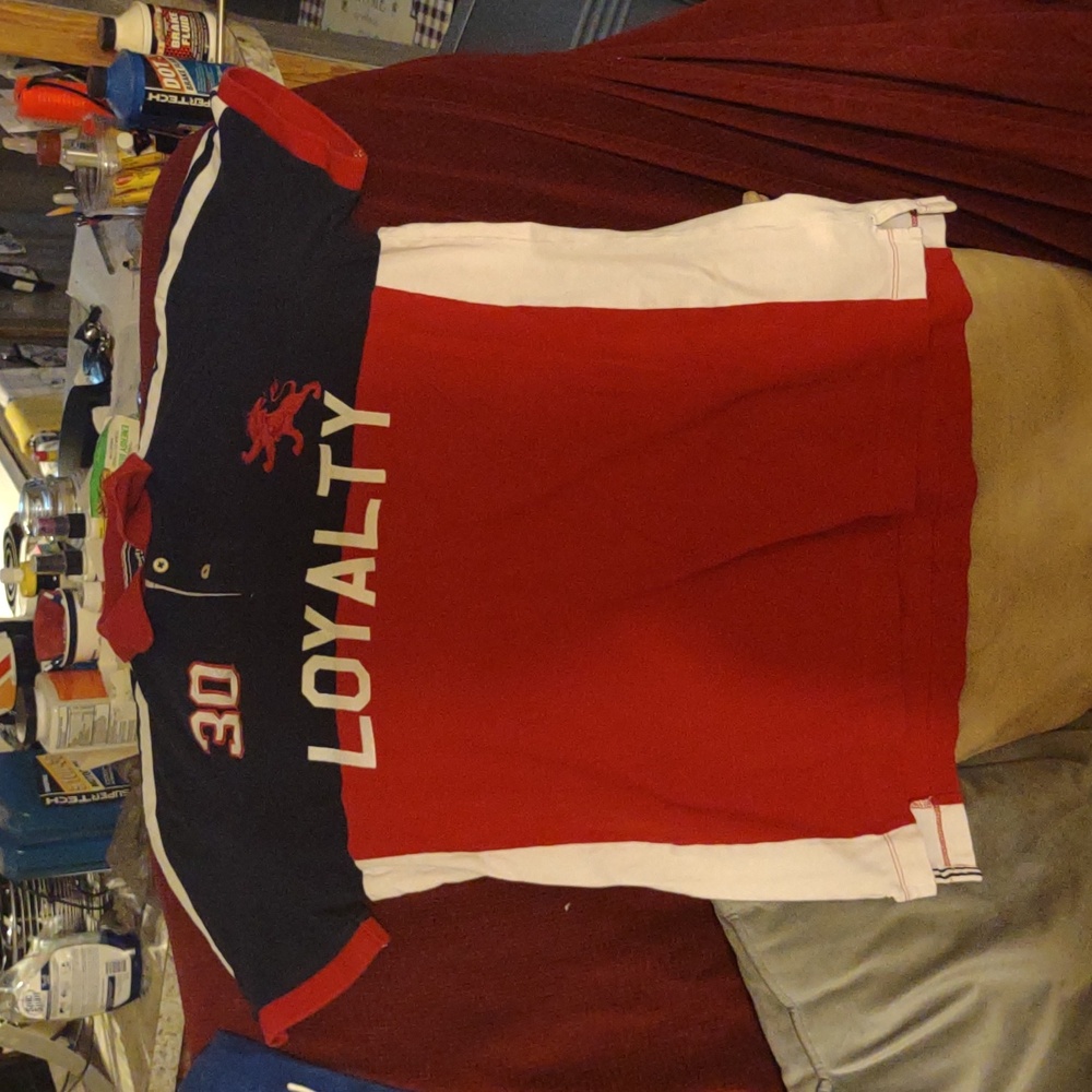 Red and Black Polo Shirt with 'Loyalty' Print